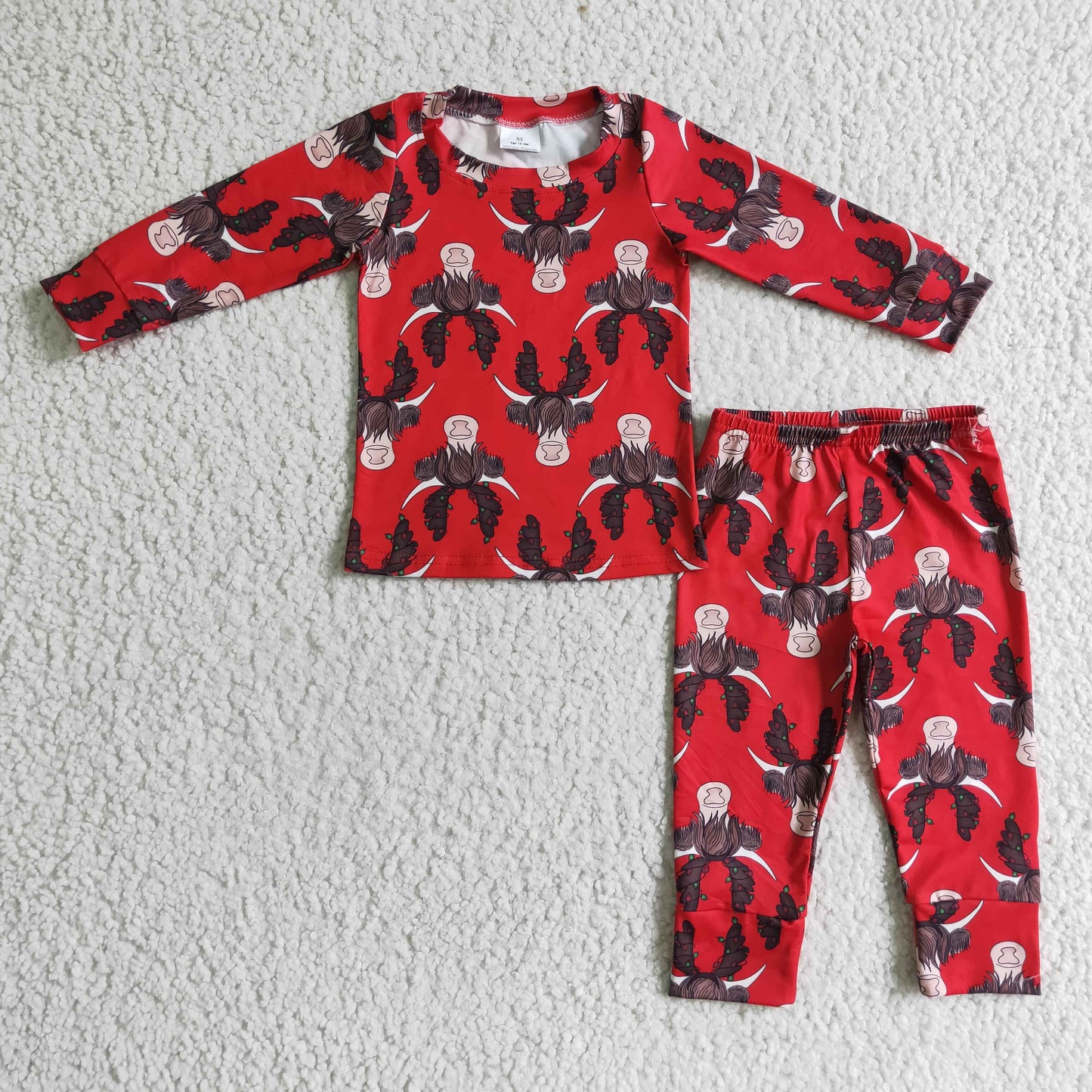 BLP0083 Christmas Highland Cow Heifer Red Pajamas
