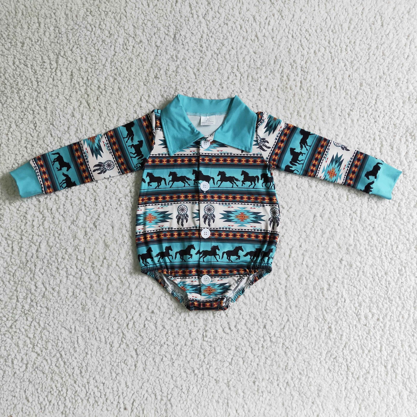 LR0182 Horse Aztec Style Long Sleeve Bummies Romper