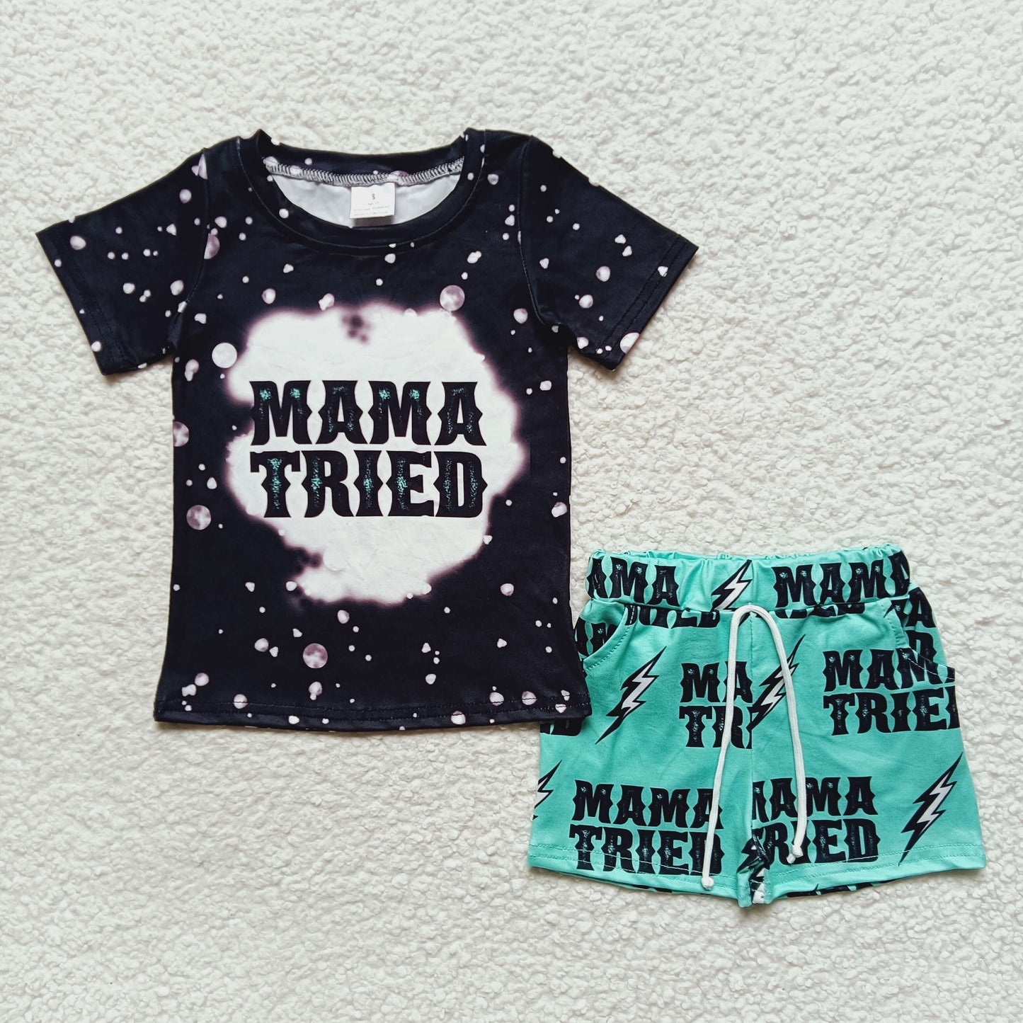 BSSO0200 Black Short Sleeve Mama Tried Boys Summer Set