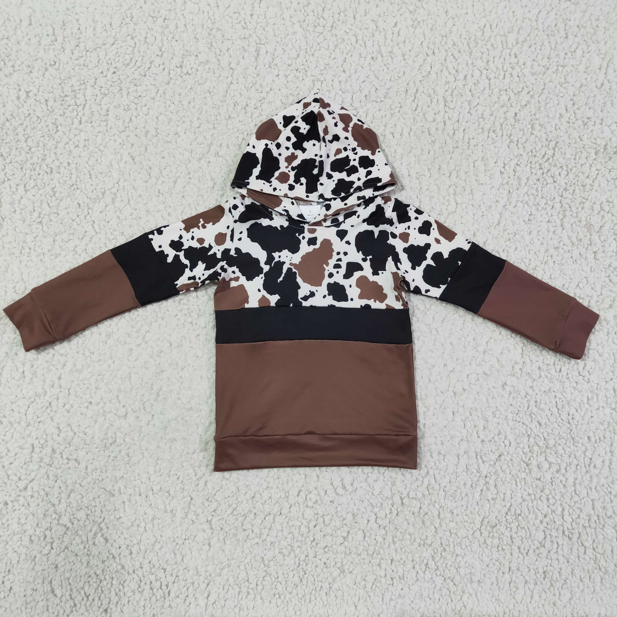 BT0100 Cow Print Brown Hoodie Top