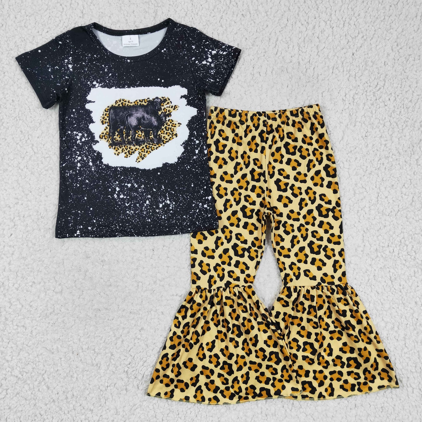 GSPO0352 Black Cow Leopard Baby Girls Outfits