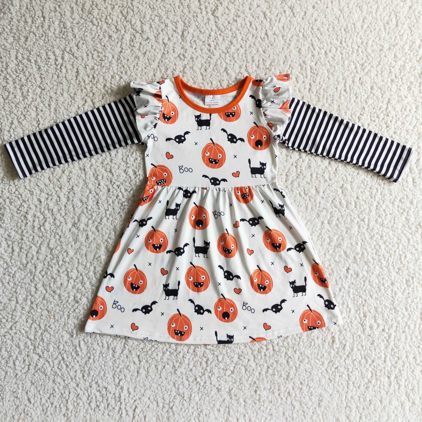 GLD0094 Halloween Pumpkin Flutter Sleeve Girls Dress