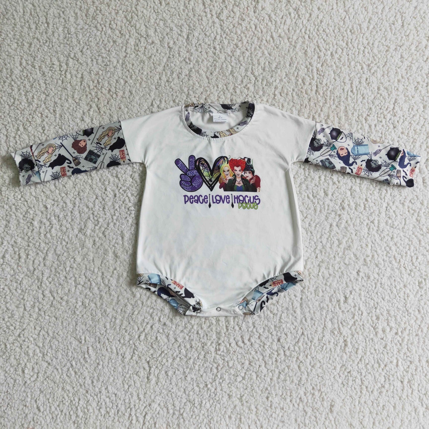 LR0126 Halloween Cartoon Peace Love Bummies Romper