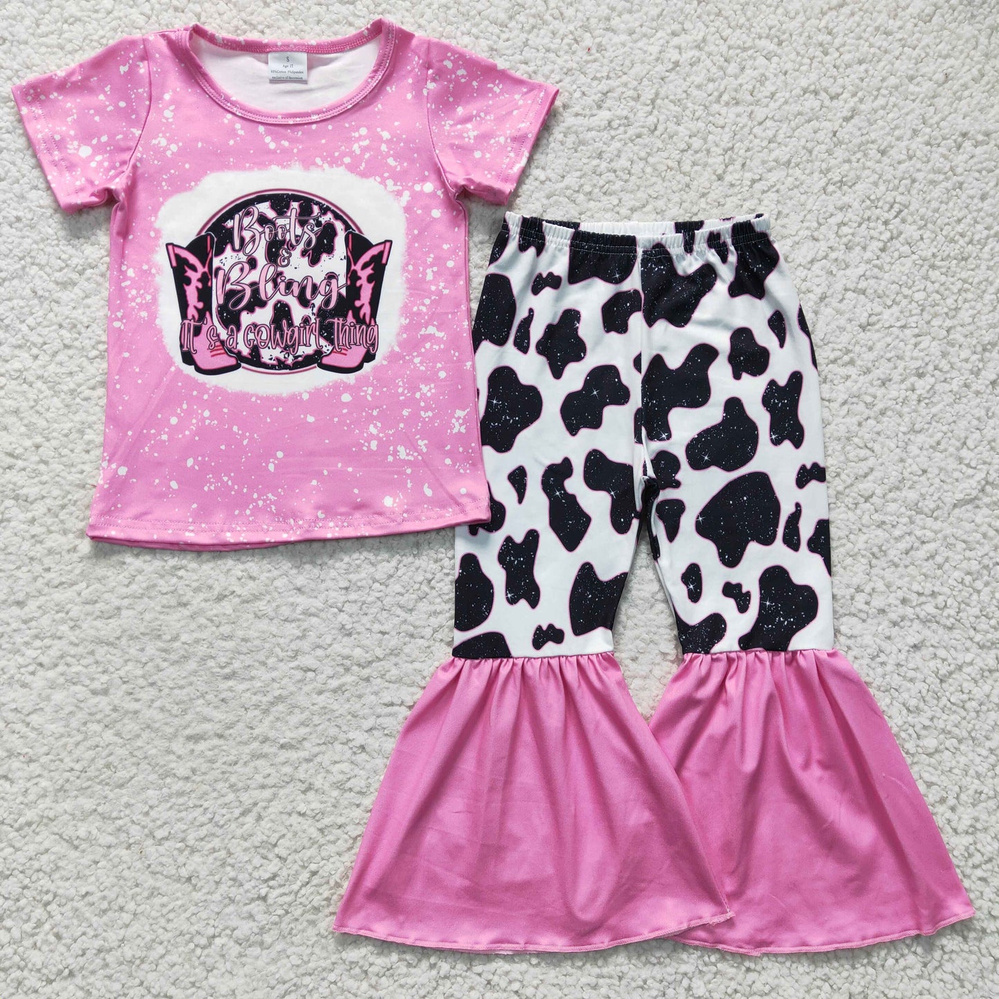 GSPO0325 Pink Boots Cow Print Western Girls Outfits