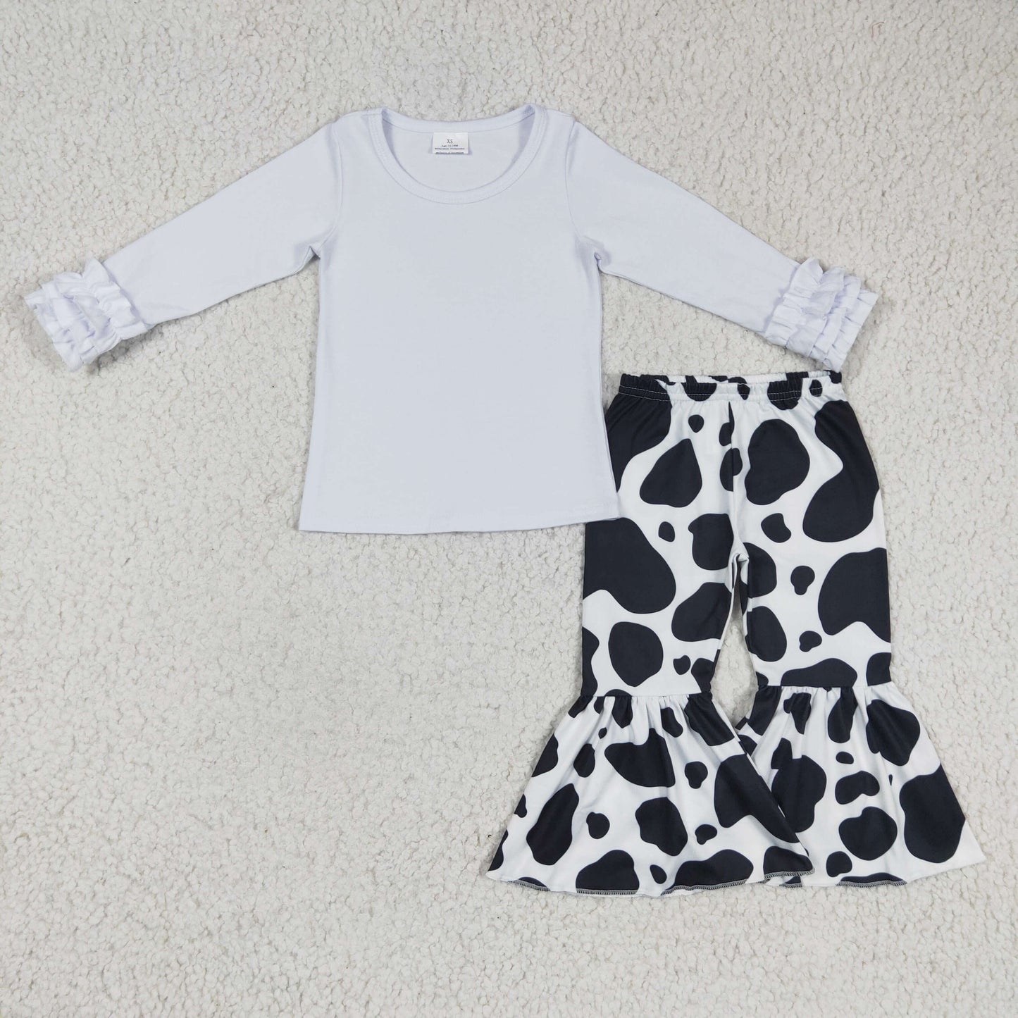 GLP0408 White Long Sleeve Cow Print Pants Kids Outfits