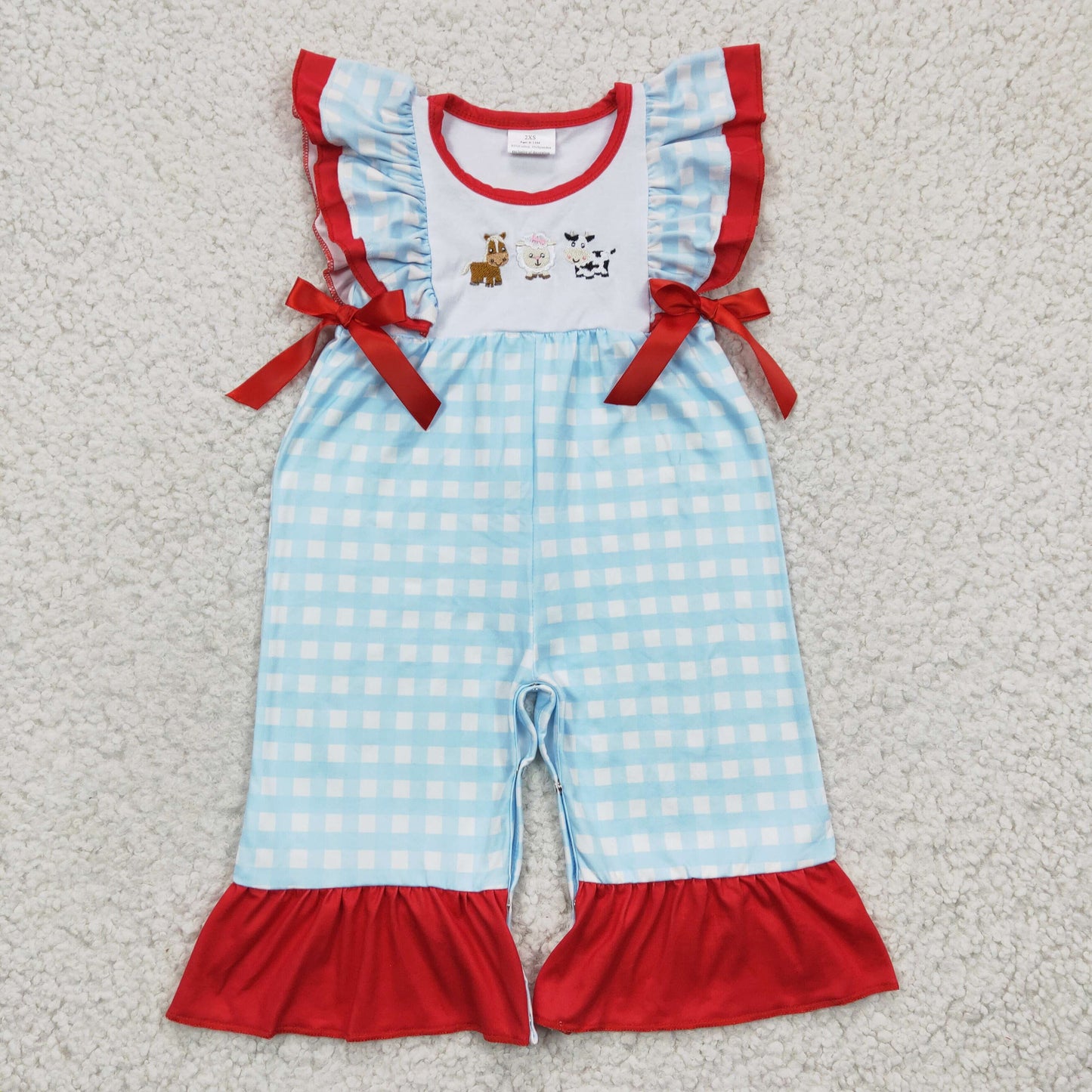 SR0179 Horse Sheep Cow Embroidery Baby Girls Romper