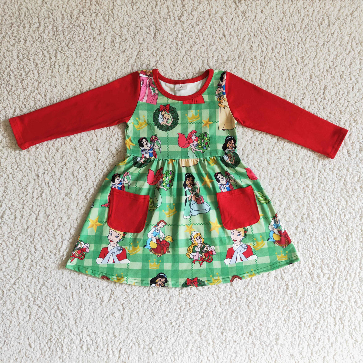 GLD0048 Christmas Princess Cute Cartoon Pockets Dress