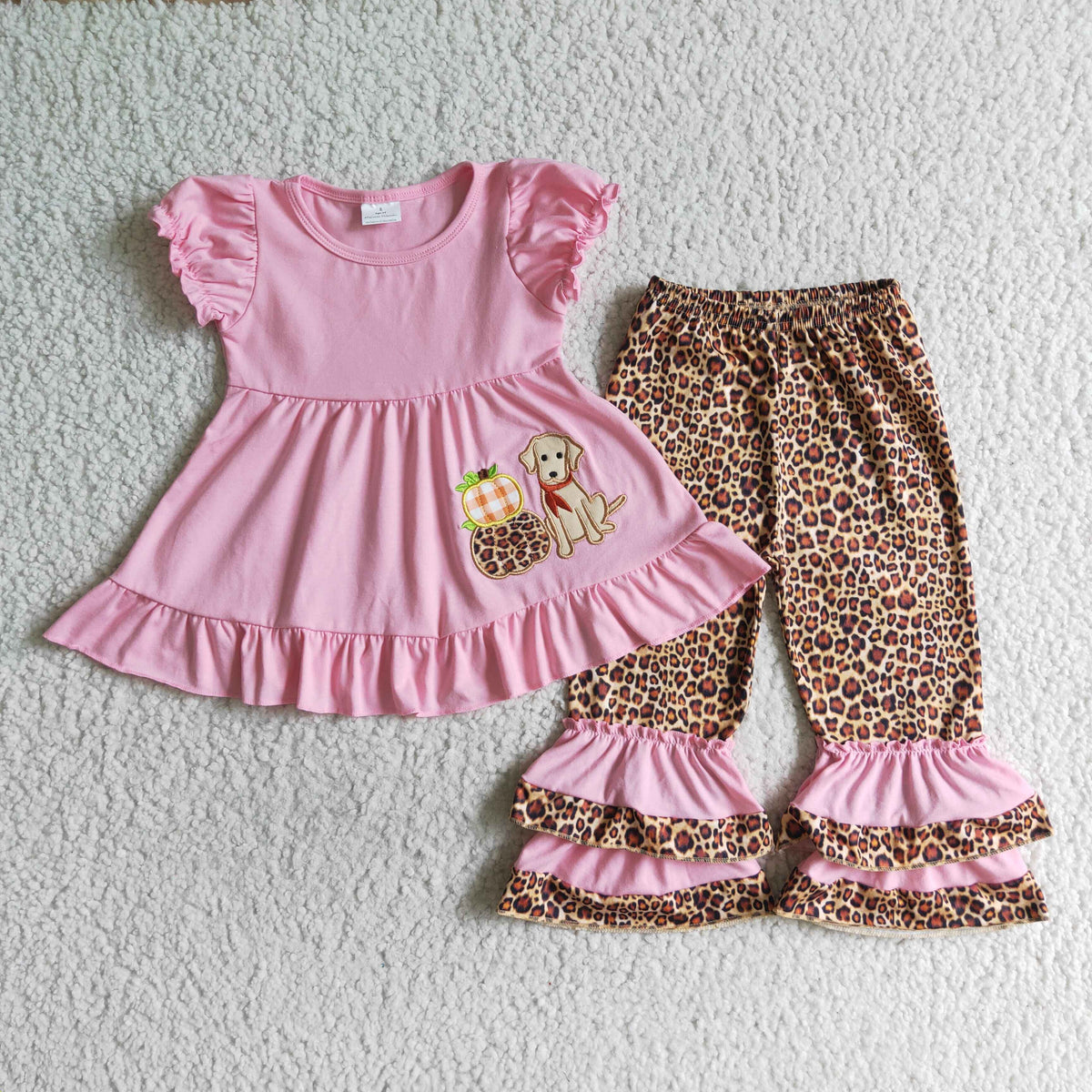 GSPO0135 Pink Dog Pumpkin Leopard Print Girls Outfits