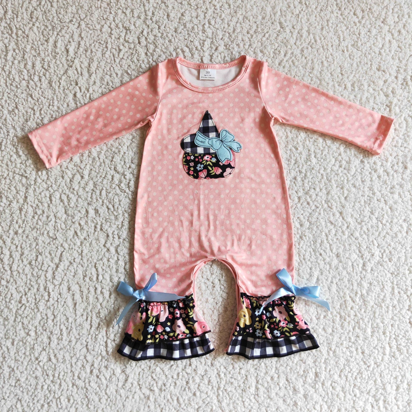 LR0147 Embroidery Pink Pumpkin Cotton Romper