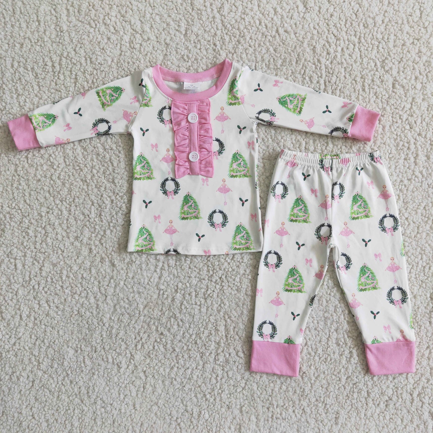Girls Pink Christmas Tree Pajamas