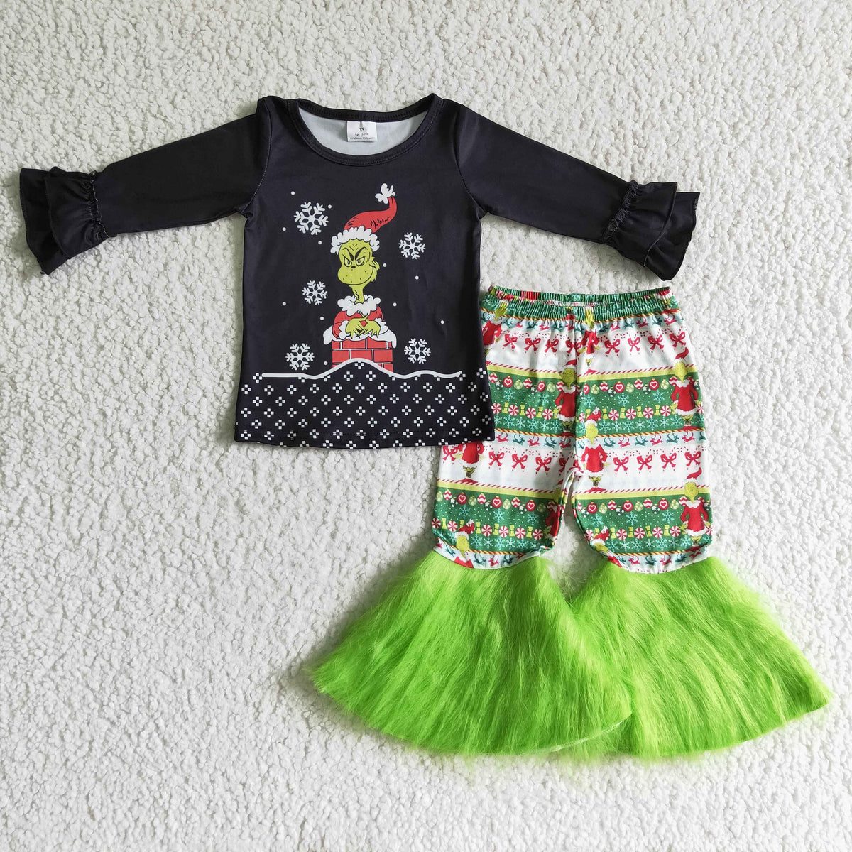GLP0152 Christmas Green Cartoon Fur Pants Girls Outfits