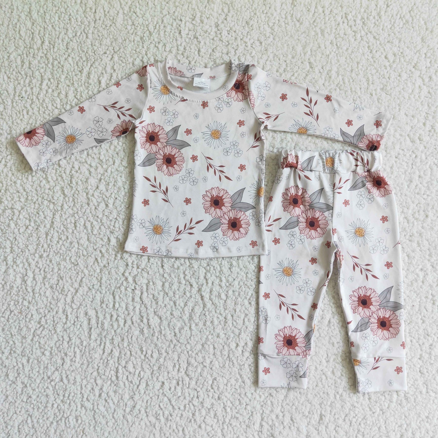 GLP0198 Floral Print Log Sleeve Girls Pajamas