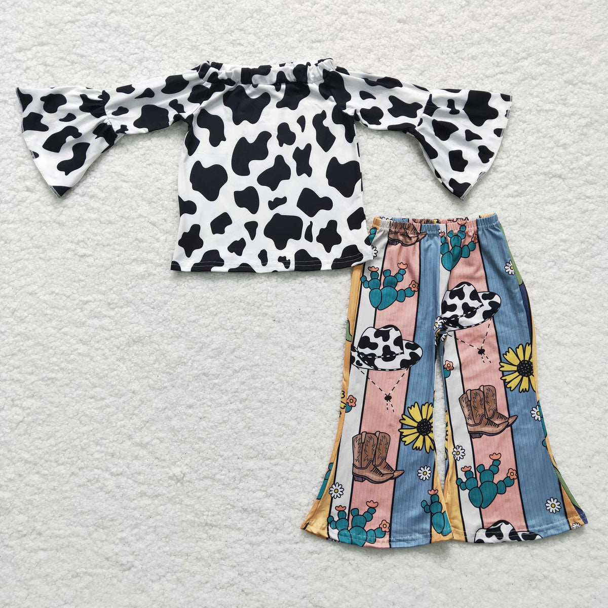 GLP0375 Cow Print Sunflower Boots Girls Outfits
