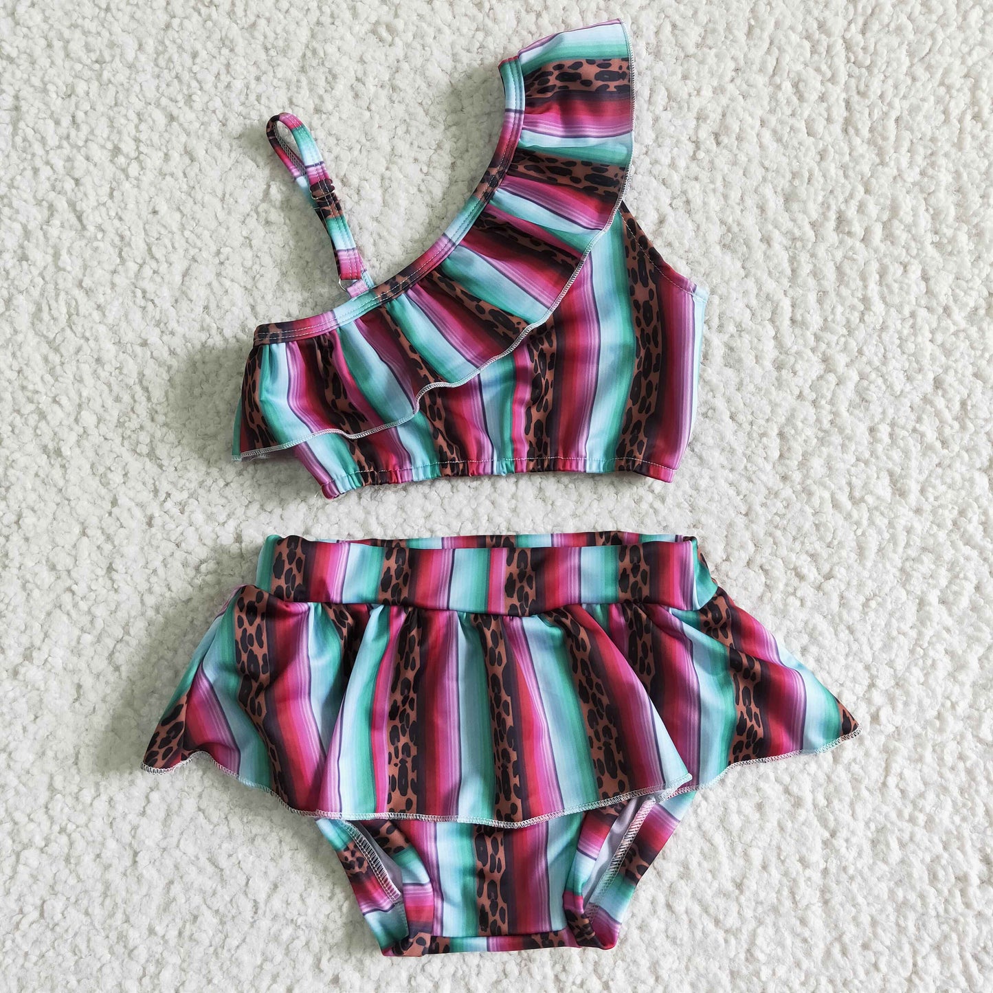 S0022 Striped Print Casual Kids Bathing Suits Swimsuits
