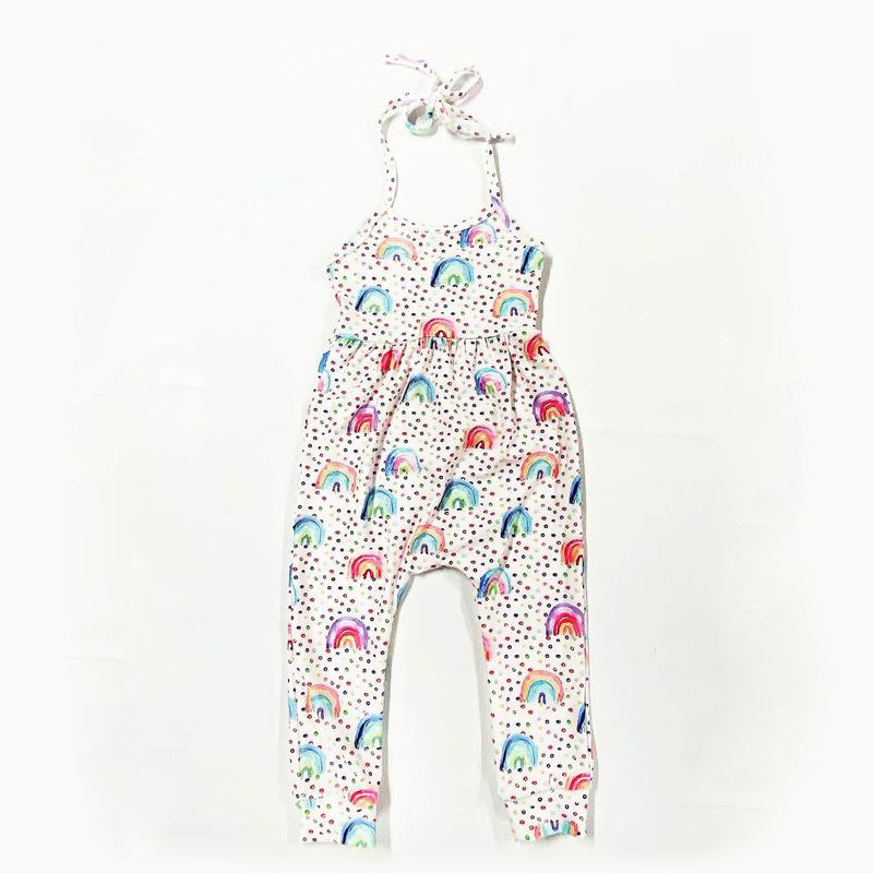 SR0050 rainbow print baby girls jumpsuits