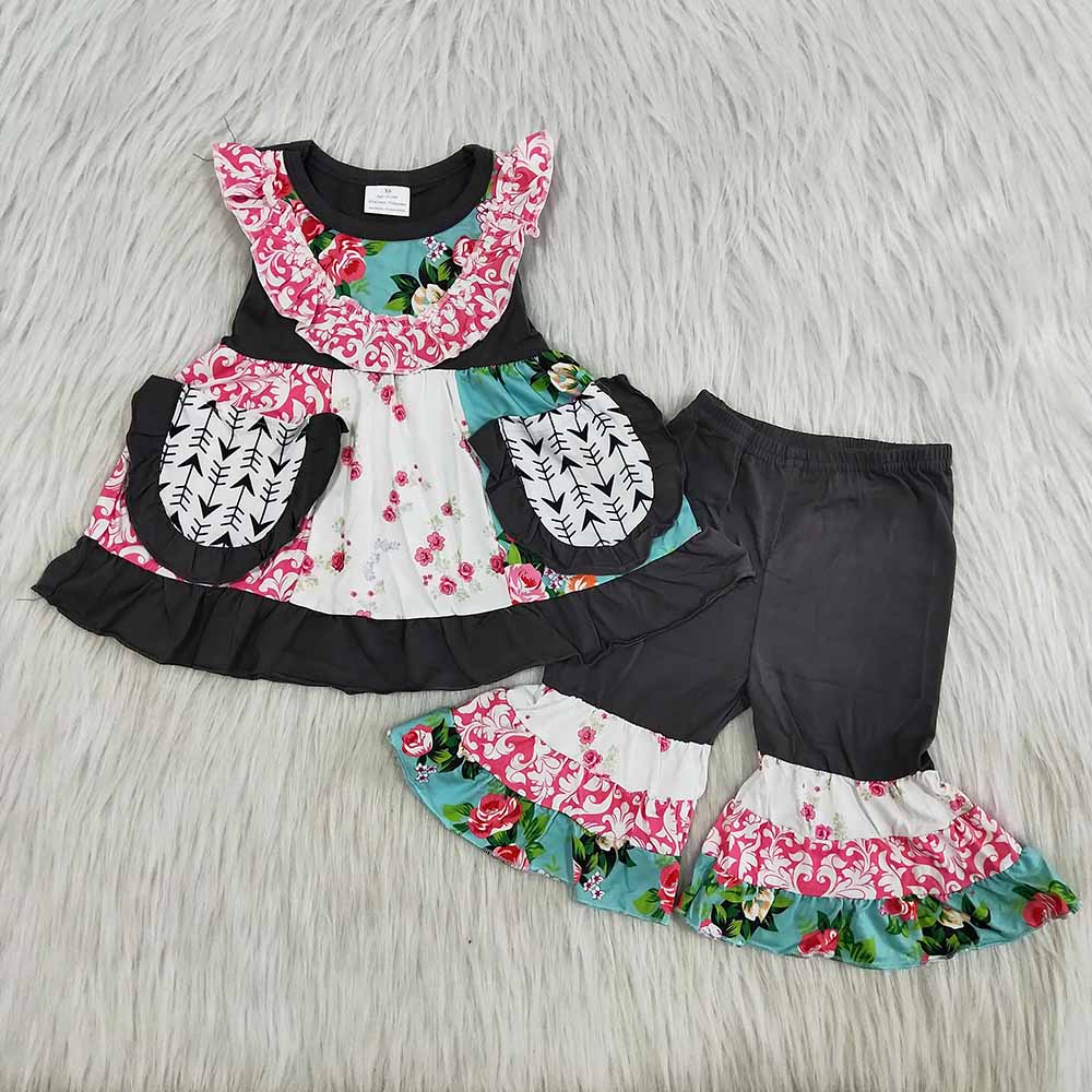 Grey Sleeveless Kids Bell Pants Kids Clothes