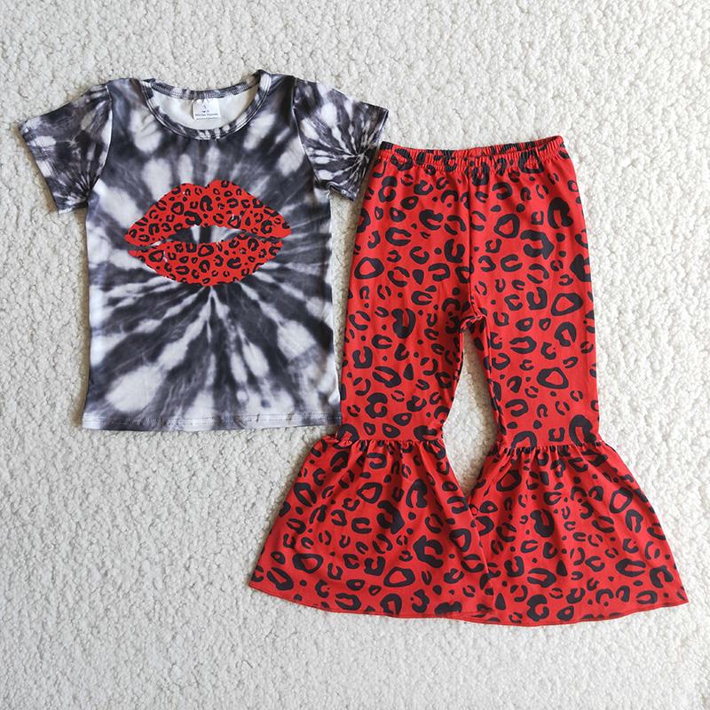 C10-11 Lip Toddler Tie Dye Red Leopard Print Girls Outfits