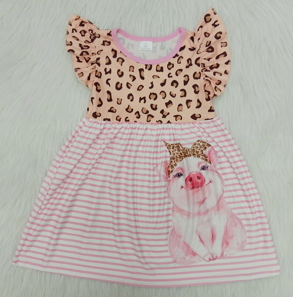 Leopard Print Flutter Sleeve Pig Dress