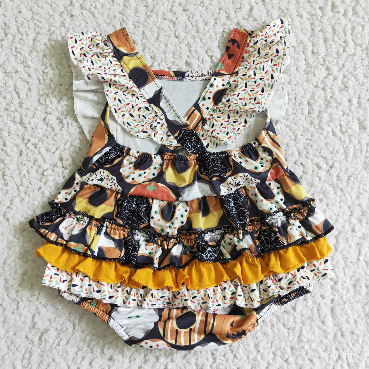 SR0079 Halloween Donuts Lace Romper