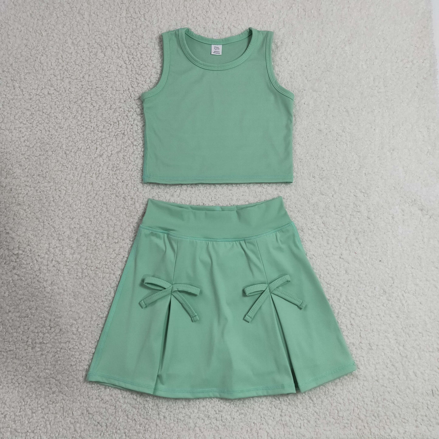 GSD3760 Yoga Green Sleeveelss Skorts Girls Set
