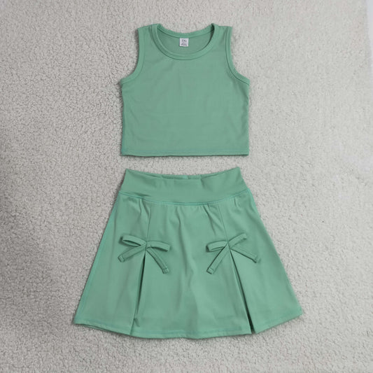GSD3760 Yoga Green Sleeveelss Skorts Girls Set