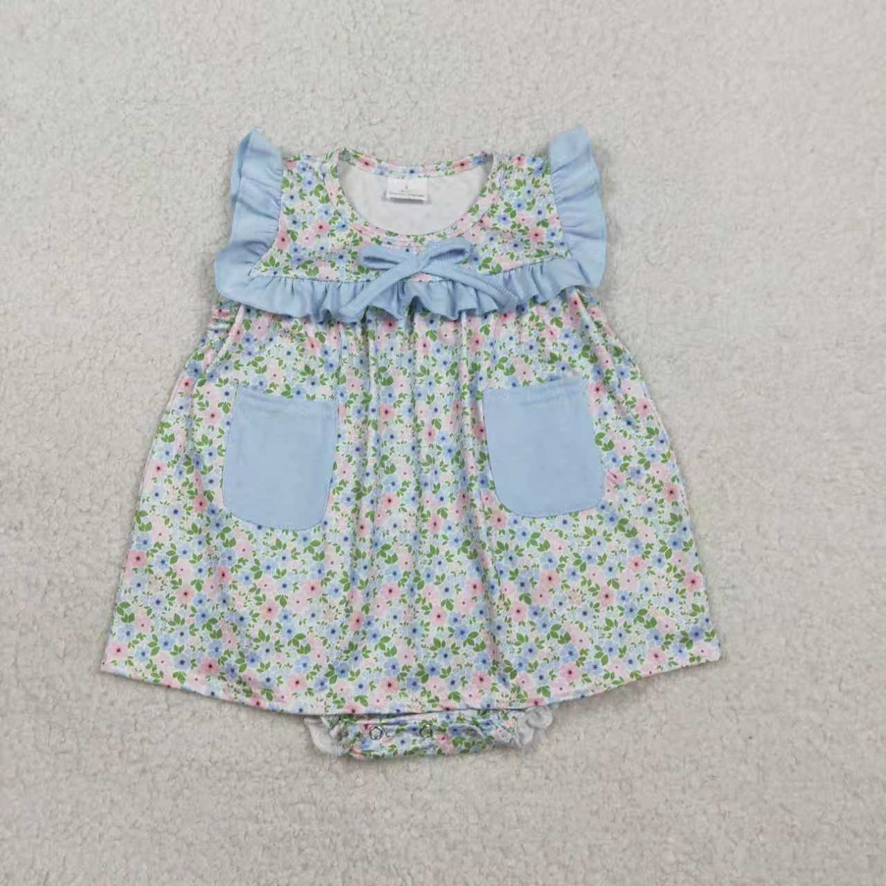 Blue Flowers Set/Romper  RTS Sibling Clothes