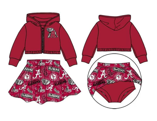custom ALABAMA red hooded coat skirt girls set