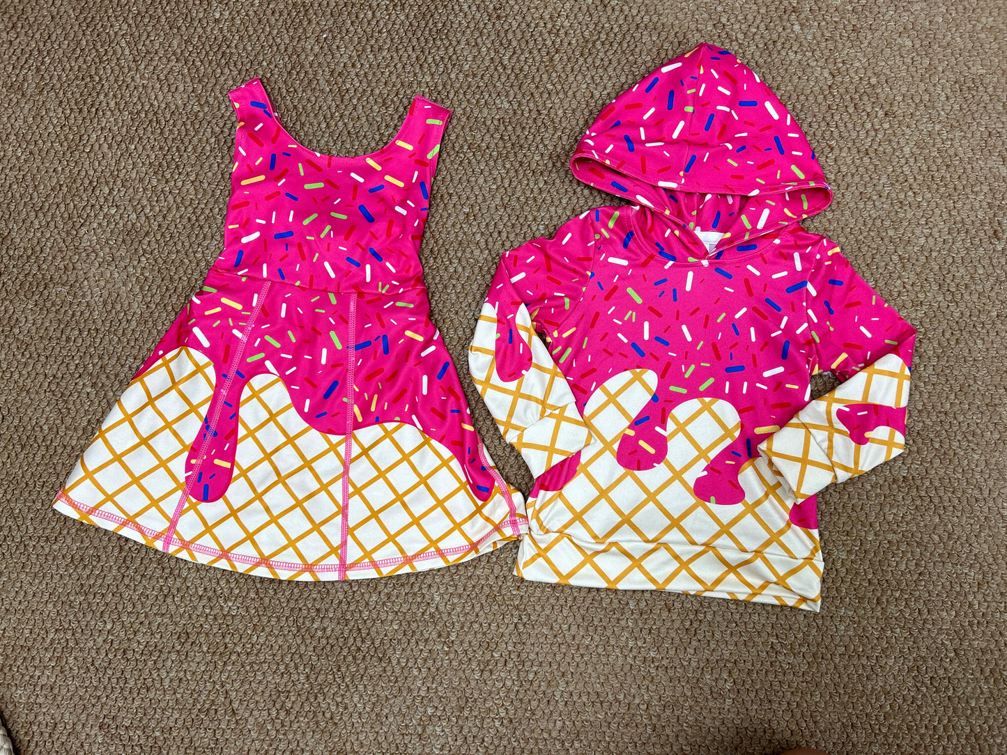 hot pink ice hoodie top/yoga skorts dress RTS sibling clothes