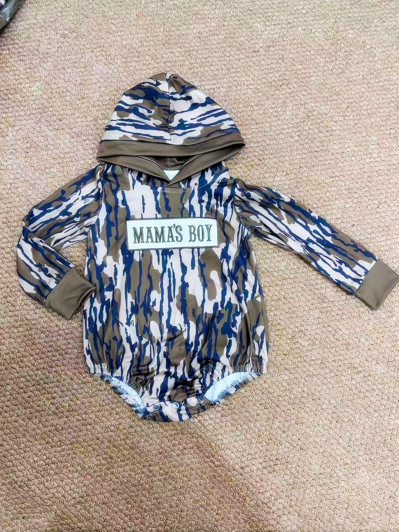 Embroidery Mama's Boy Camo Hoodie Boys Rompers Sibling Clothes RTS
