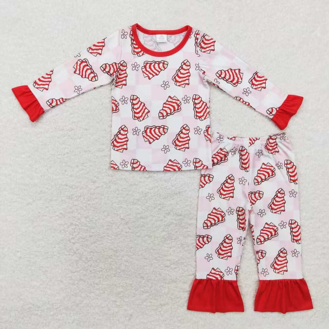 GLP1397 bamboo Christmas its the season cake pink checkered long sleeve pants girls pajamas