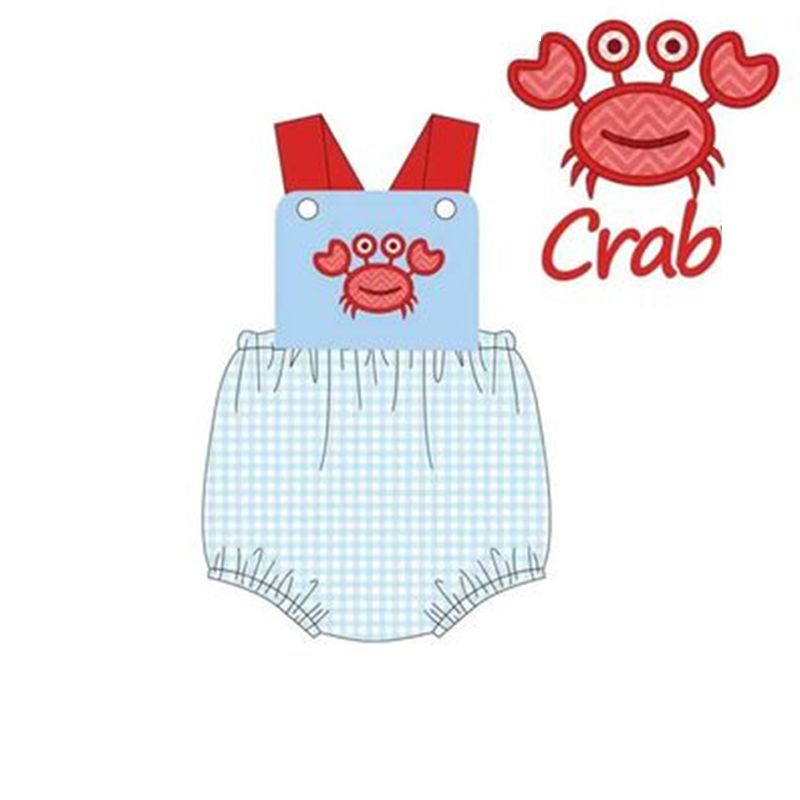 preorder SR1467 crab blue checkered boys sleeveless romper