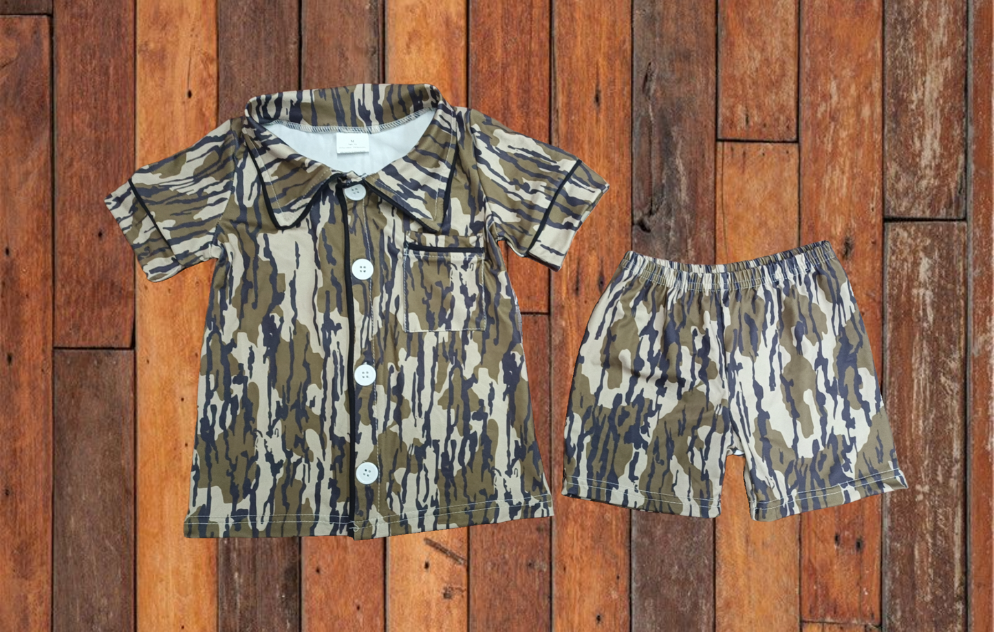 custom moq 3 Hunting Camo Bottomland Camo Short Sleeve Shorts Bottuns Girls Pajamas