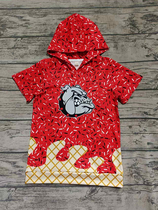 custom moq 3 football team bulldog red ice hoodie short sleeve boys top