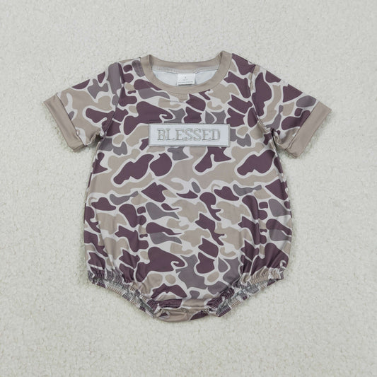 Embroidery SR3263 Blessed camo short sleeve boys romper