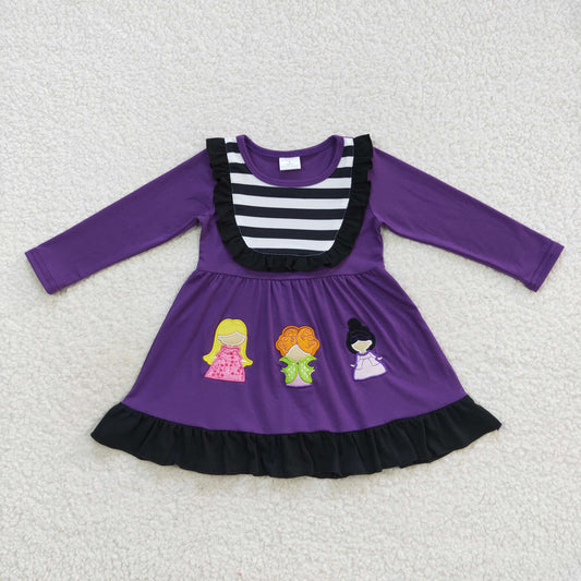 GLD0365 Halloween sorceress purple long sleeve girls dress