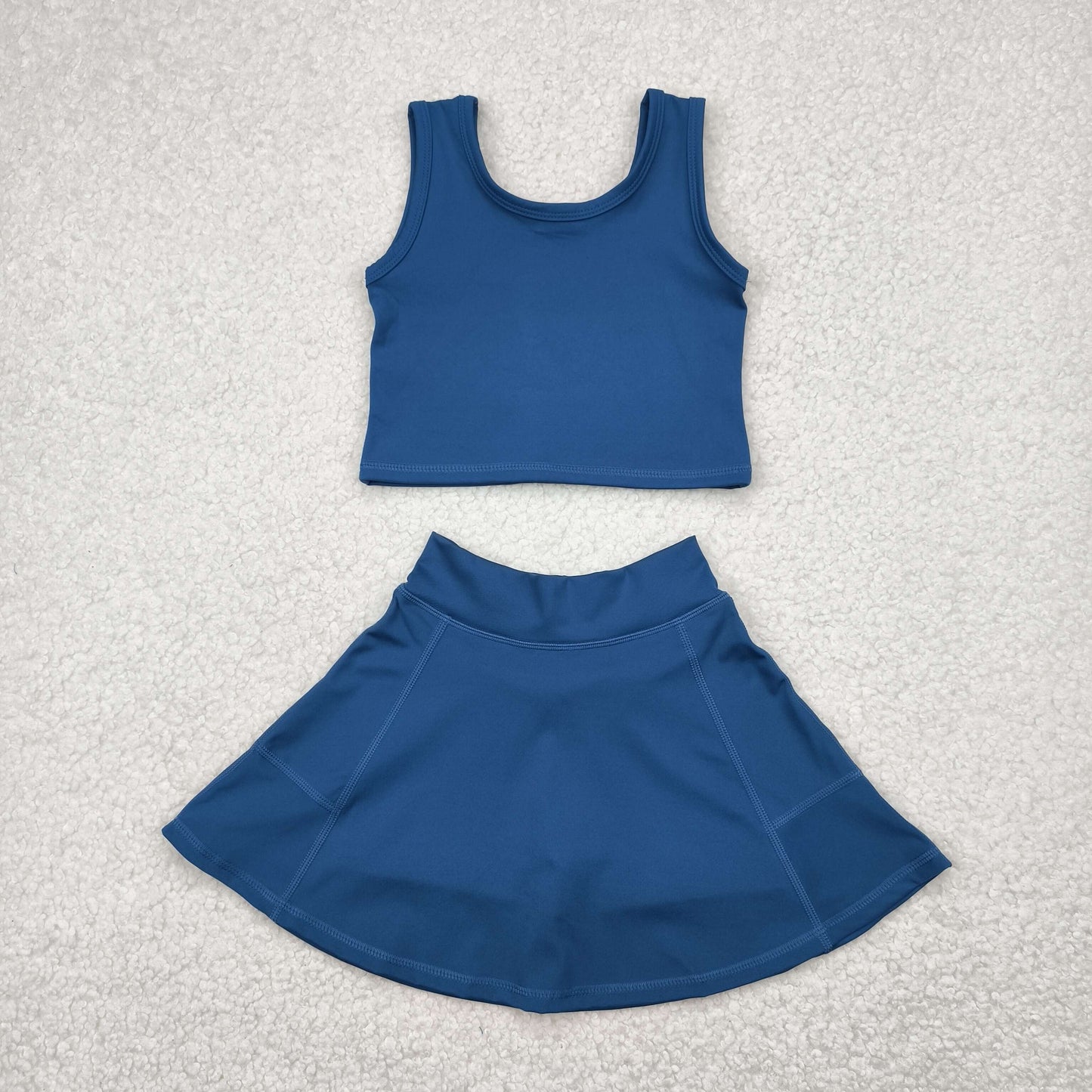 GSD1986 yoga dark blue vest skirt with shorts girls set
