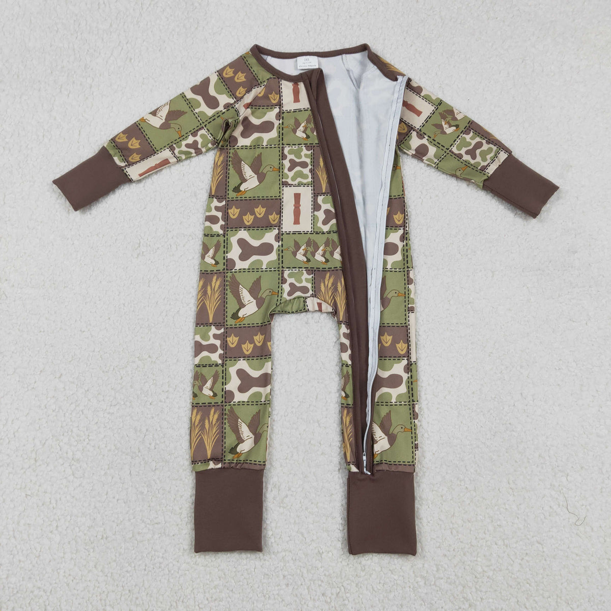 LR2949 Hunting Camo Mallard Duck Zipper Long Sleeve Boys Romper