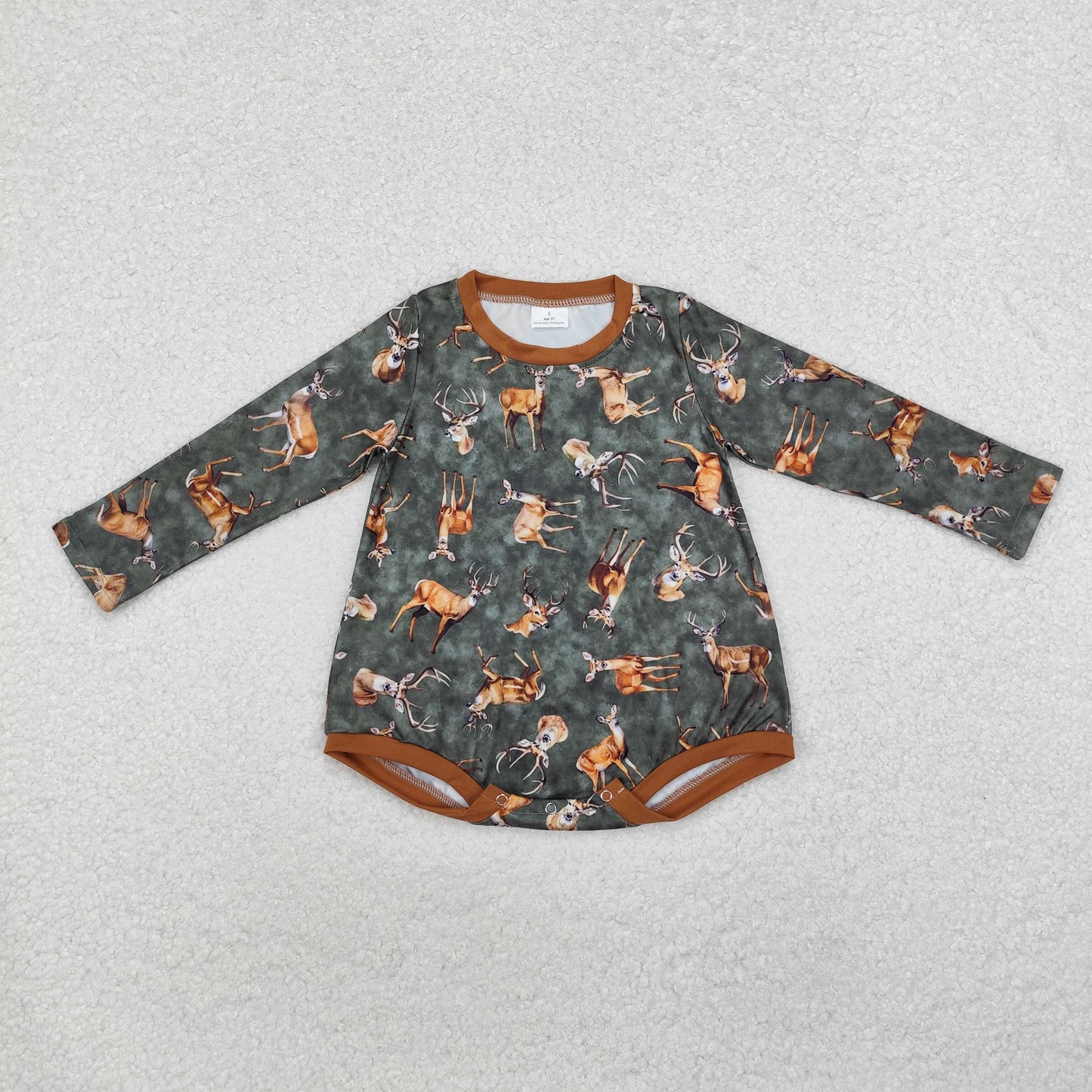 LR1859 hunting deer dark green boys romper