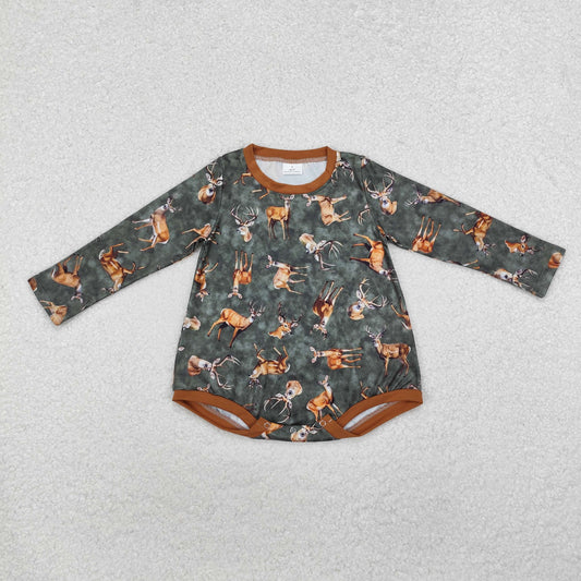LR1859 hunting deer dark green boys romper