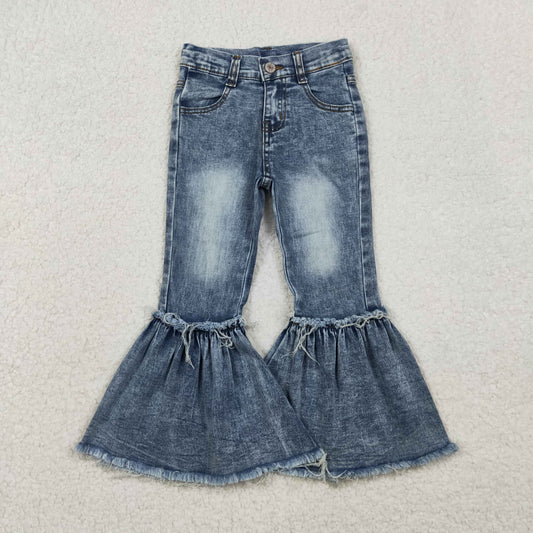 P0676 blue bell-bottom denim pants girls jeans