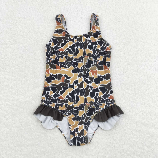 S0239 brown camo sleeveless girls swimsuits