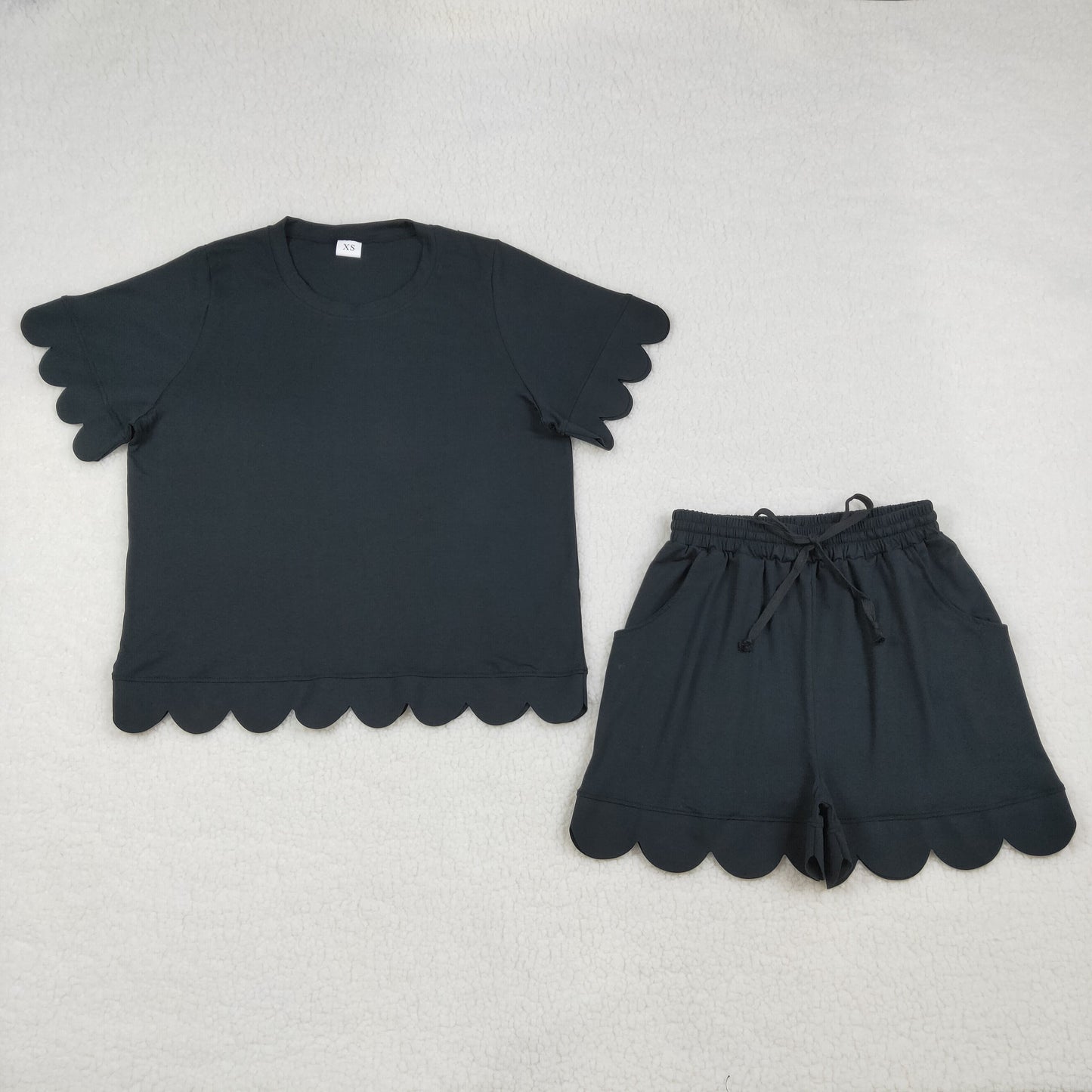 GSSO3200 Scallop Black Short Sleeve Shorts Adult Women Pajamas