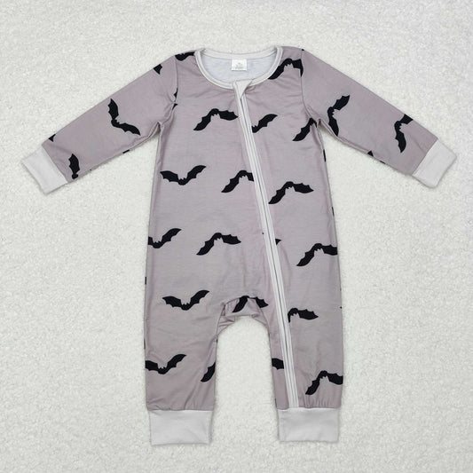 bamboo LR1438 black bat long sleeve boys zipper romper