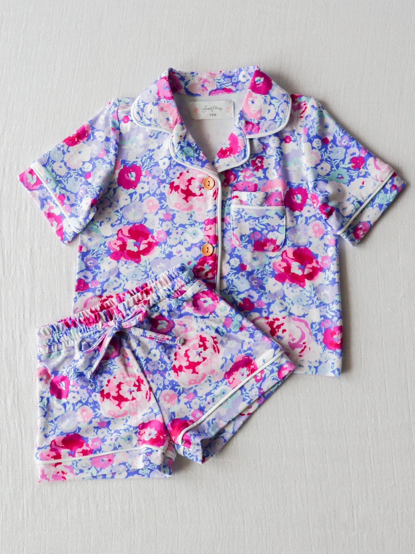 custom purple flowers short sleeve shorts milk silk pajamas (moq 3) tat 6-8 weeks
