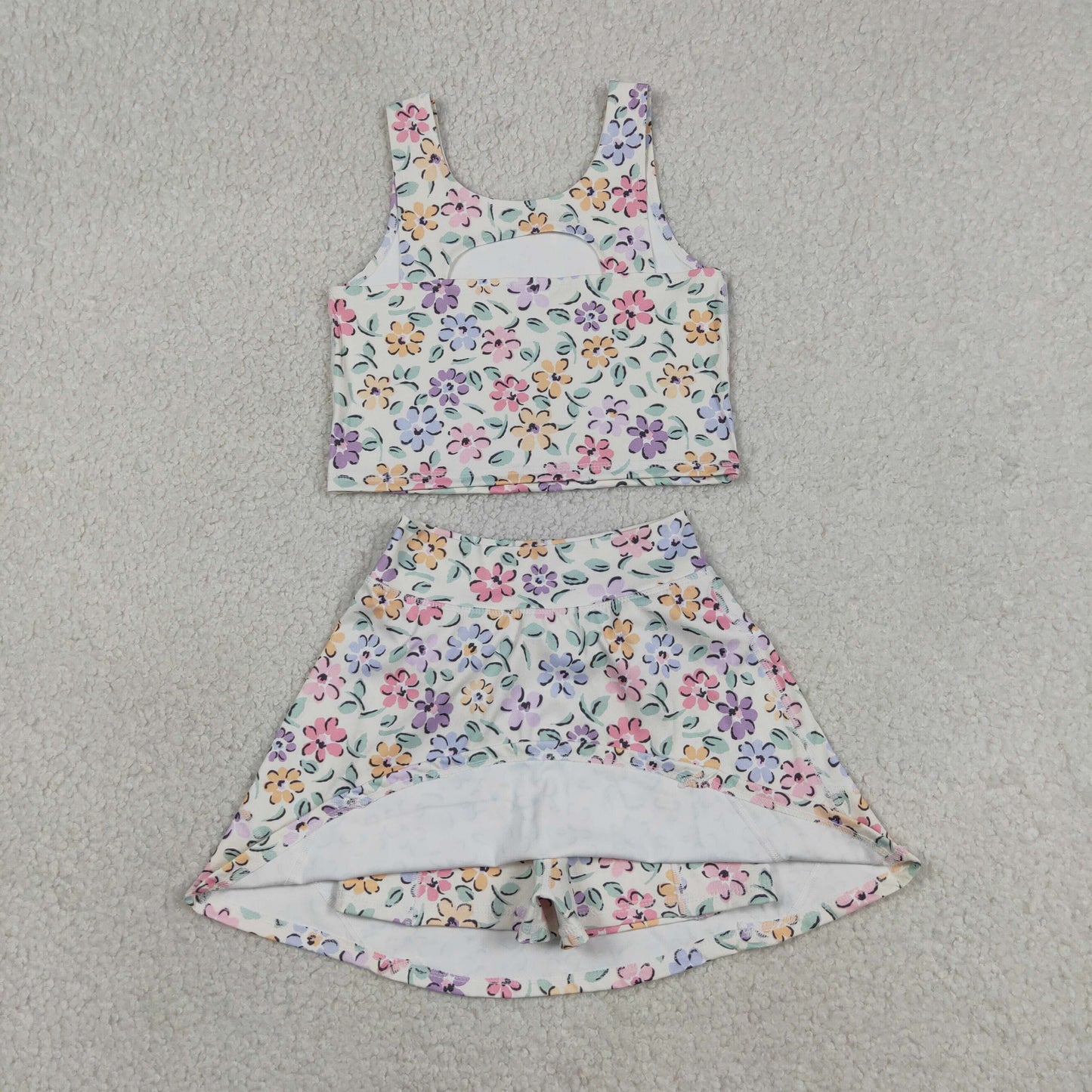 GSD3838 Yoga Flowers Floral Sleeveless Skorts Girls Set
