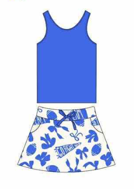 preorder cheer blue sleeveless blue bows skorts girls set