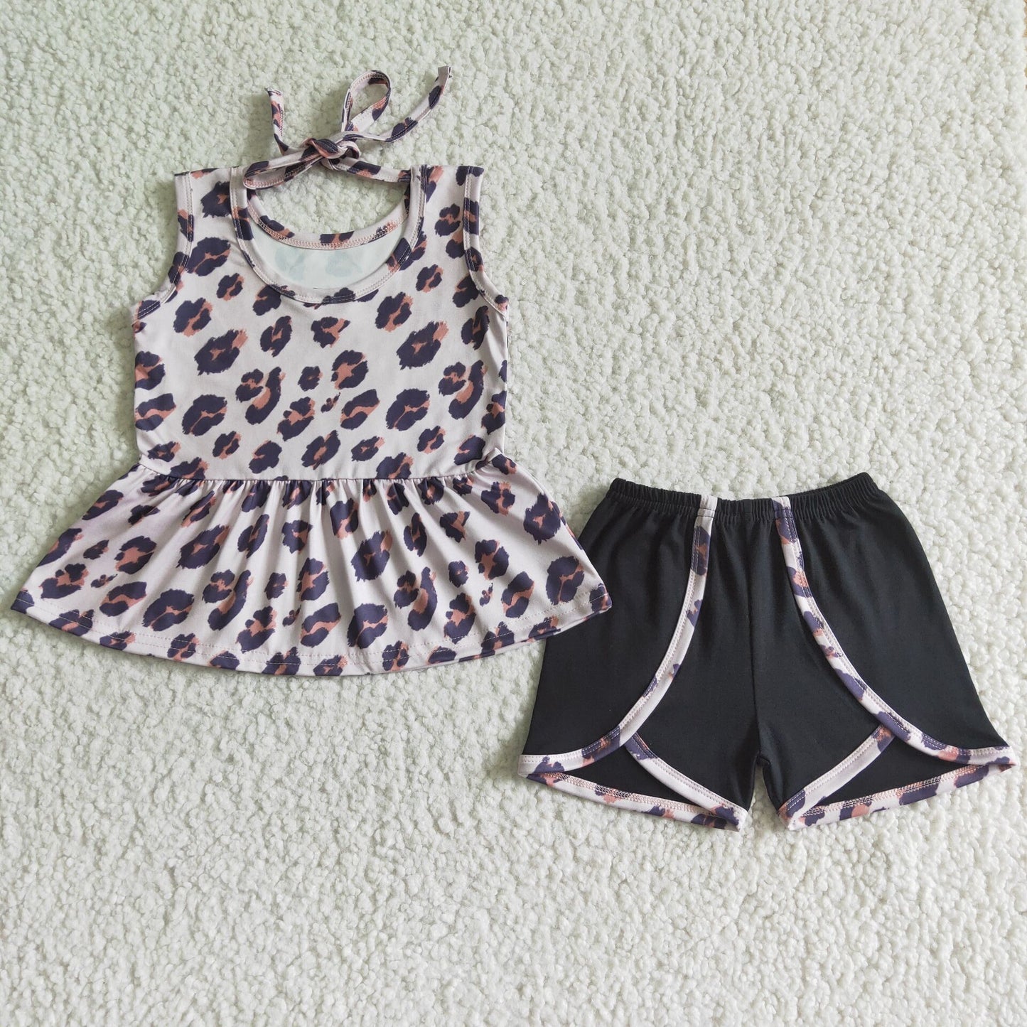 GSSO0052 Leopard Print Black Summer Girls Set