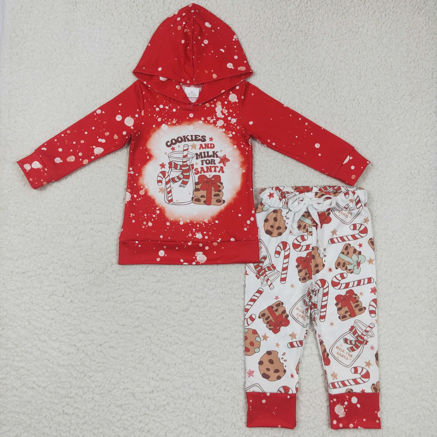 BLP0219 Christmas cookies milk red hoodie long sleeve boys set