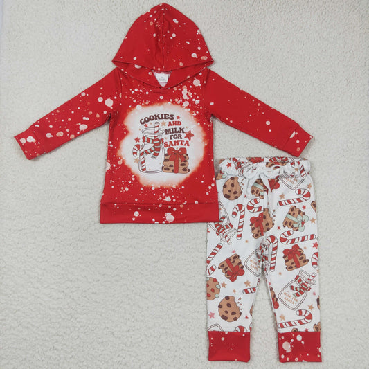 BLP0219 Christmas cookies milk red hoodie long sleeve boys set