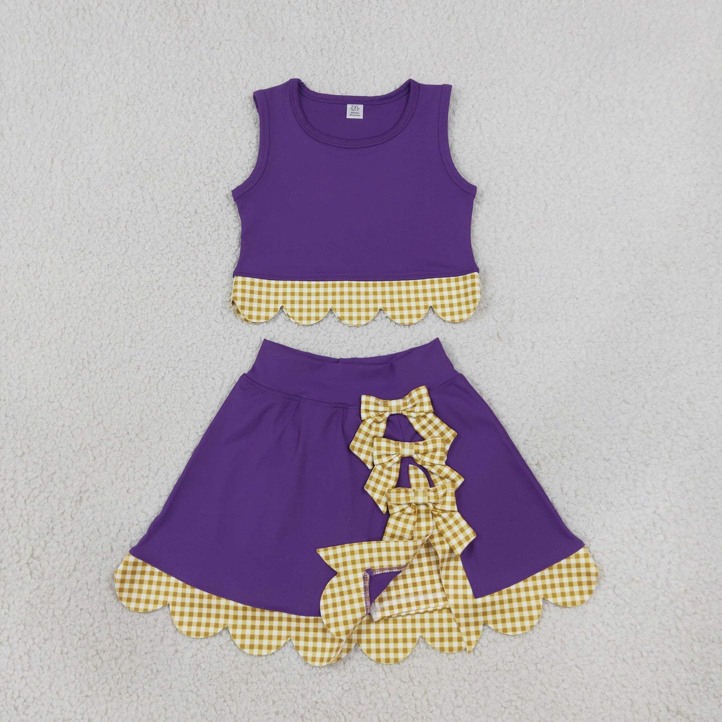 GSD4267 Yoga Scallop Purple Sleeveless Bows Skorts Girls Set